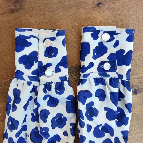 Tory Burch Robin Silk Blue Cheetah Print Long Sleeve Tunic Blouse Women's Size 2 - Picture 11 of 14